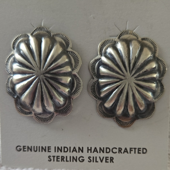 Handcrafted Sterling Silver Concho Earrings - Picture 3 of 6